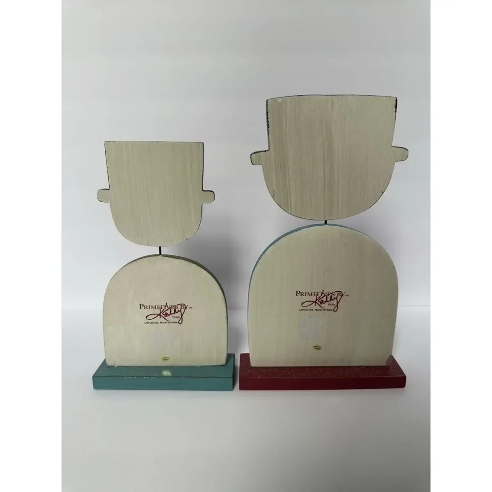 Primitives by Kathy Snowman JOY PEACE Wood Christmas Sitters Set of 2 Rustic
